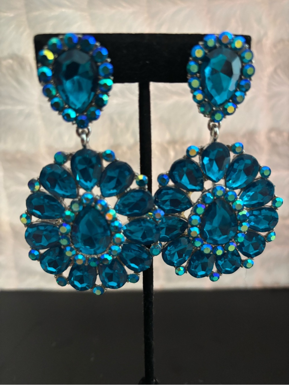 Blue Crystal Drop Statement Earrings - Women Jewelry